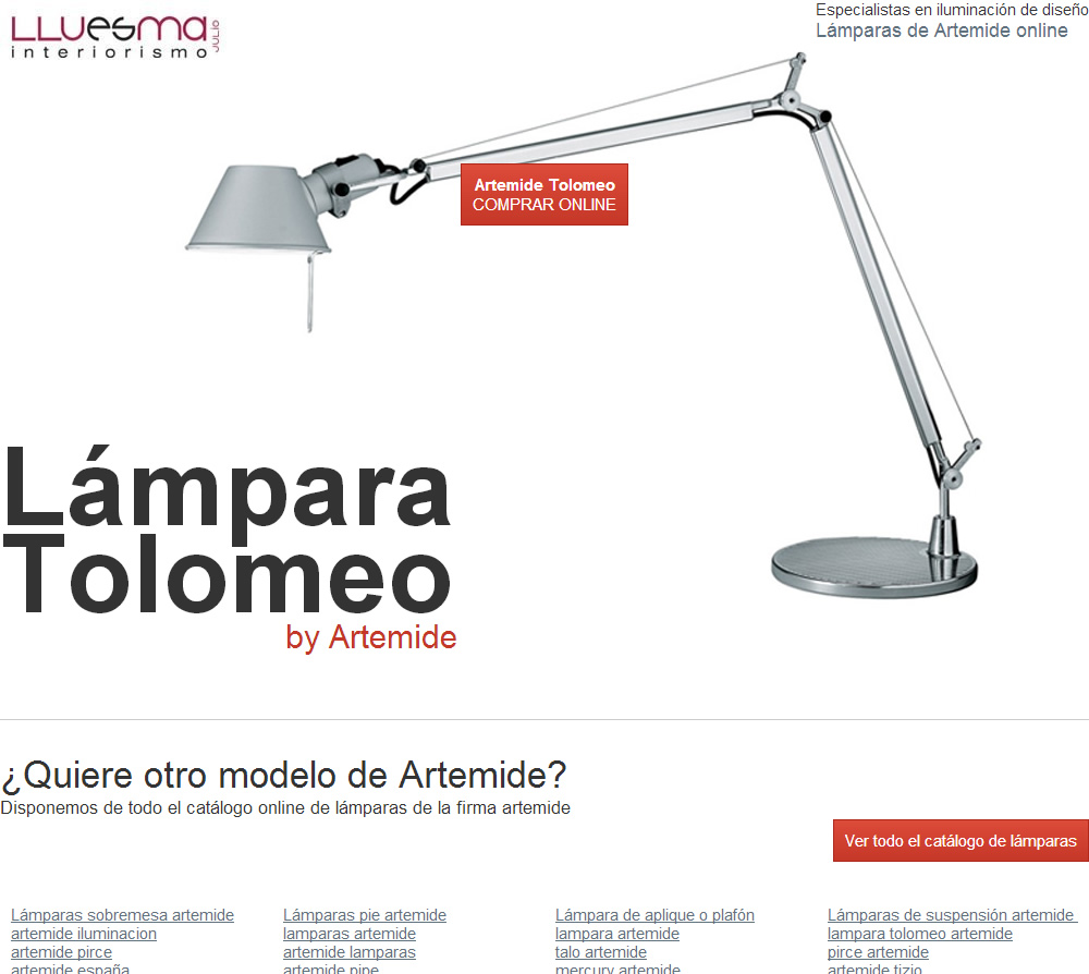 Diseño de landing page Lamparas Artemide