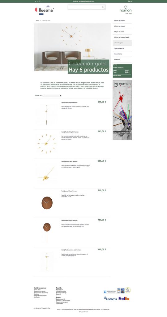 Diseño del listado de productos de la página