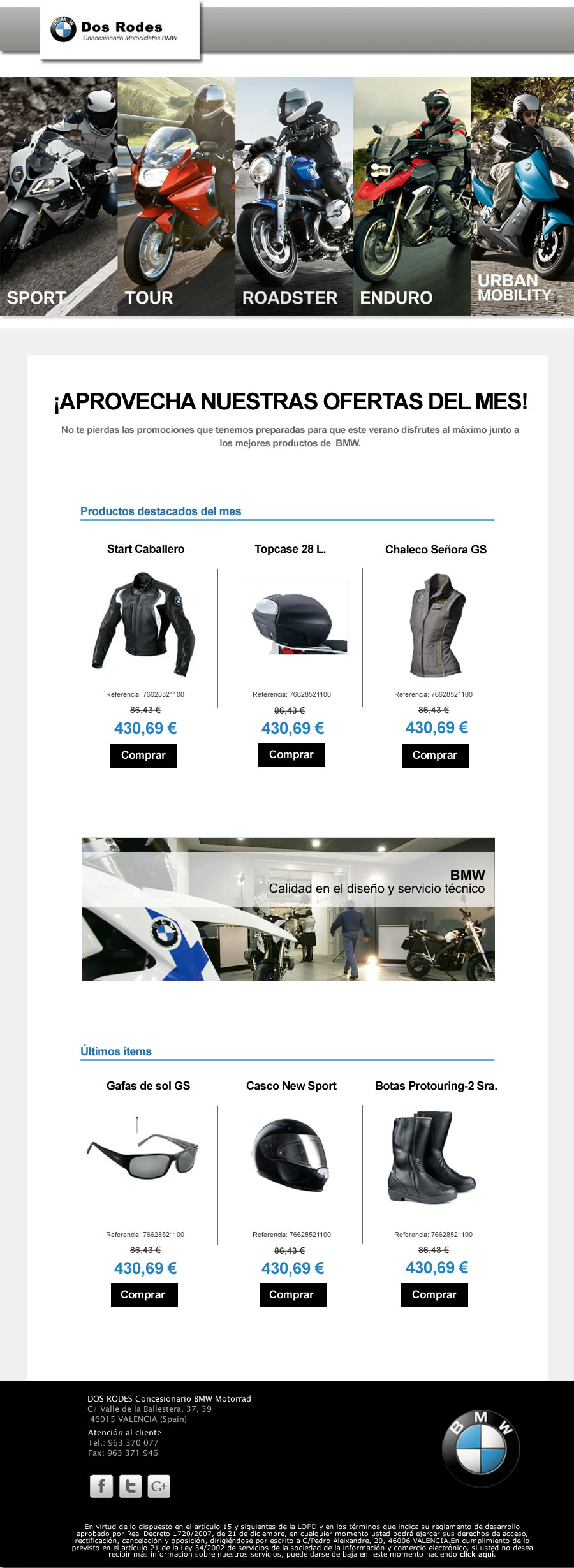 Diseño de newsletter para tienda online de motos BMW