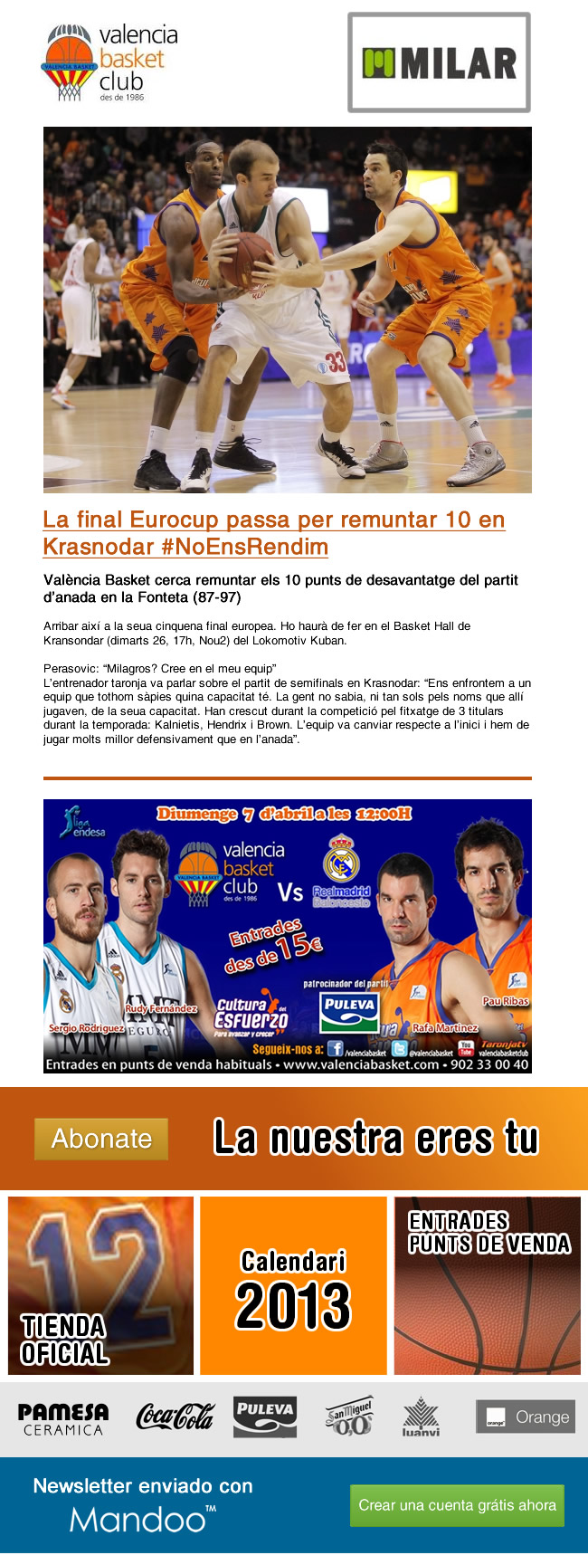 Diseño de newsletter para Valencia Basket