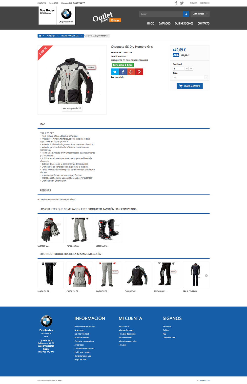 Diseño de página de producto tienda online BMW