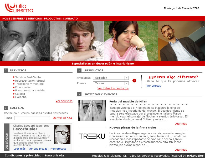 Diseño de la página web en 2005