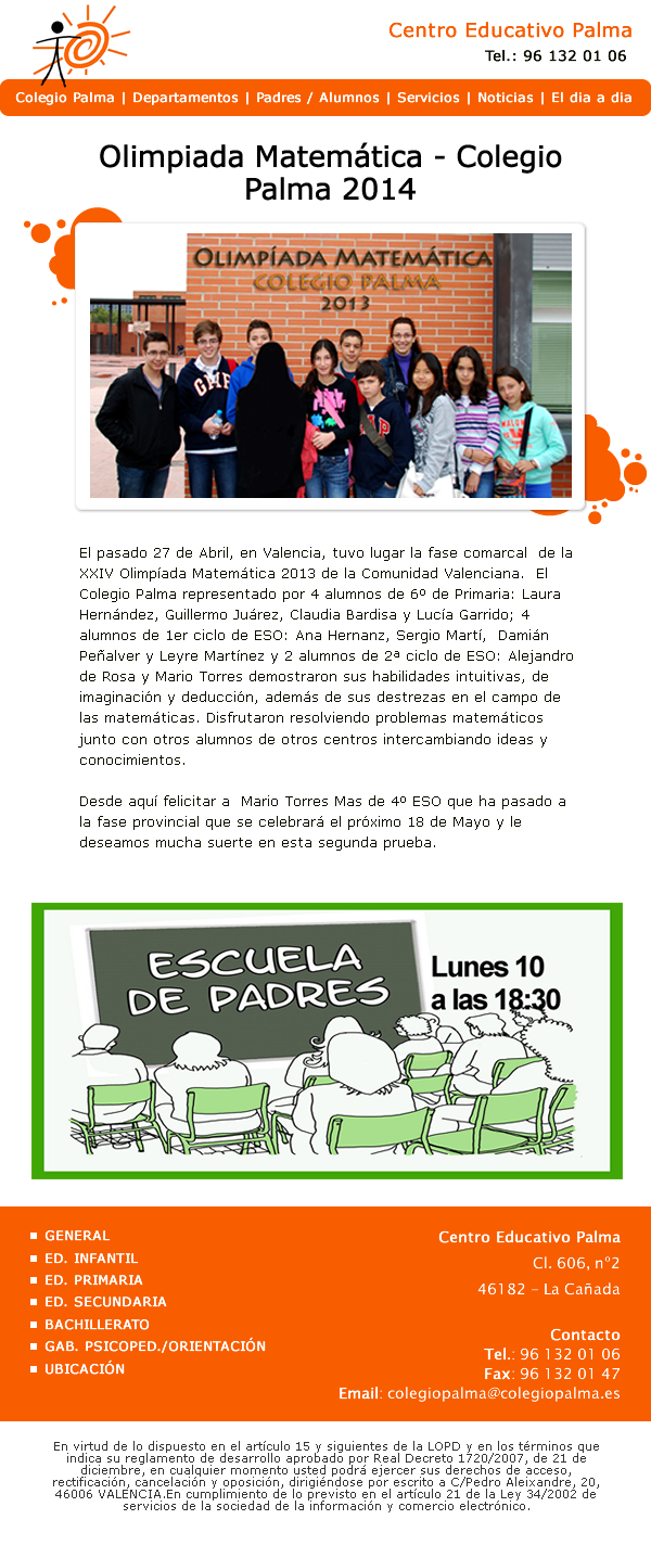 Diseño de newsletter para el centro educativo palma