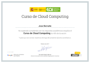 Certificado EOI Curso Cloud Computing