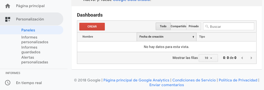 Crear Dashboard Google Analytics