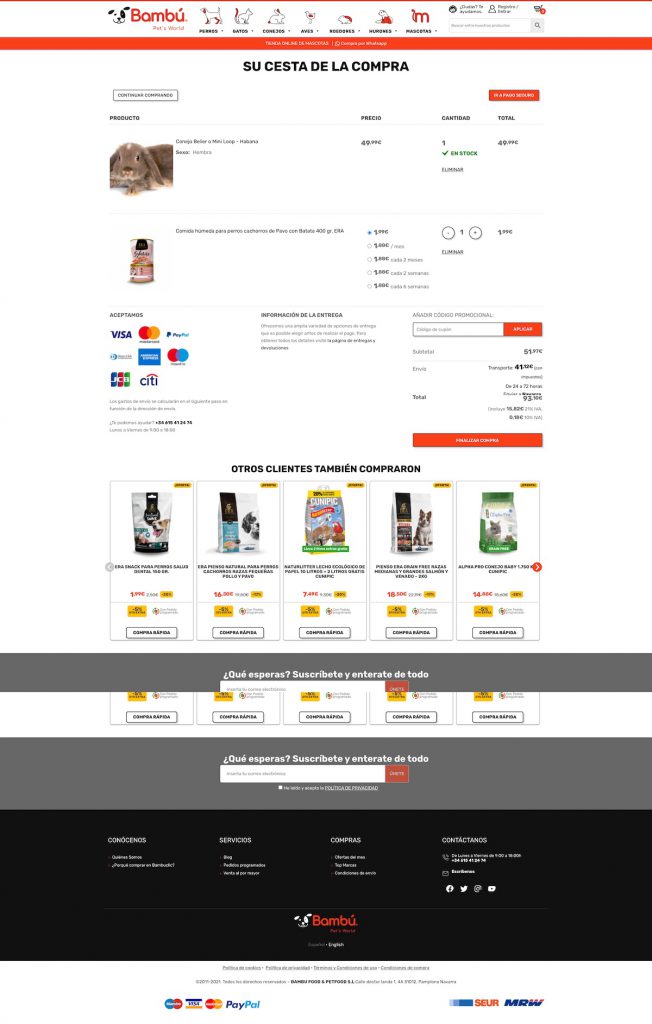 Carrito de la compra tienda online con Cross Selling