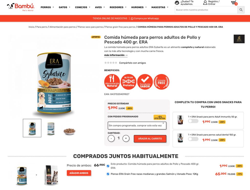 Vista de un Producto para animales en la Tienda de Venta online