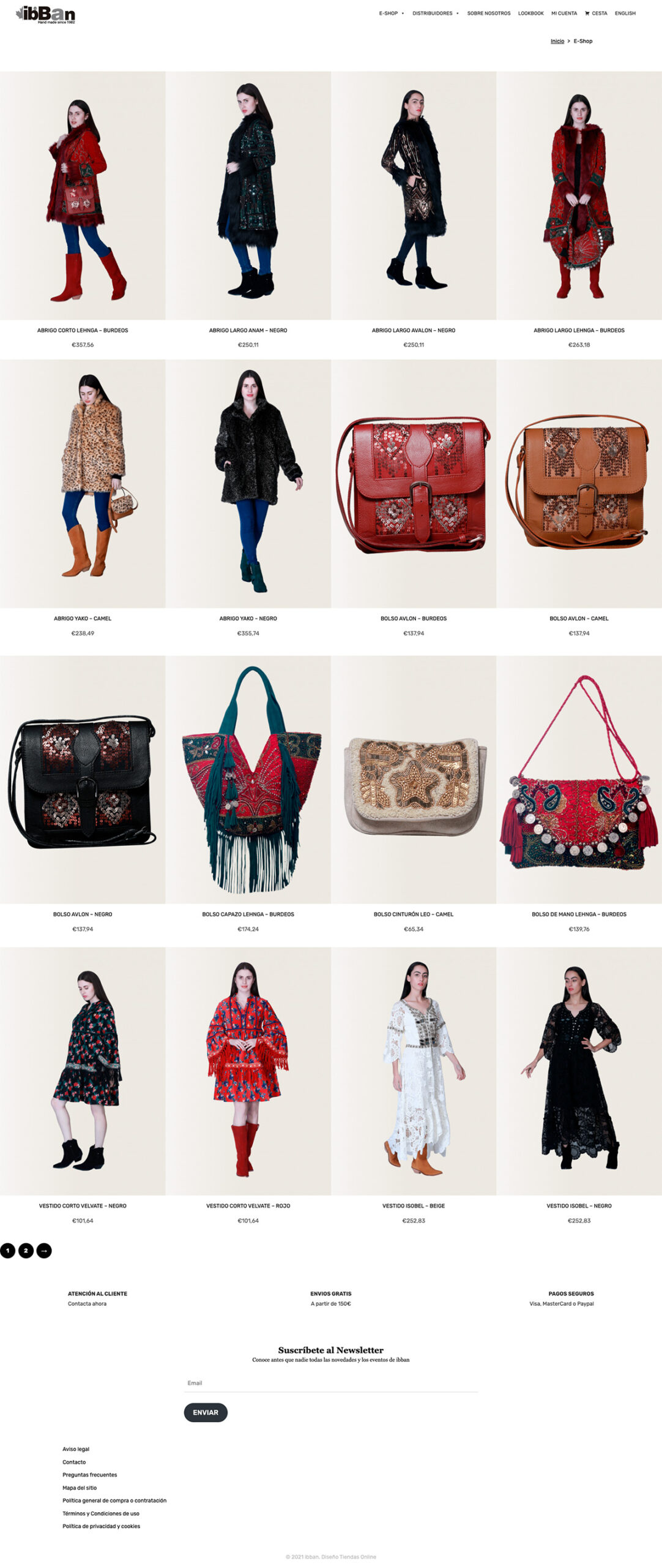 Listado de productos en Tienda Online ibban India Moda Boho