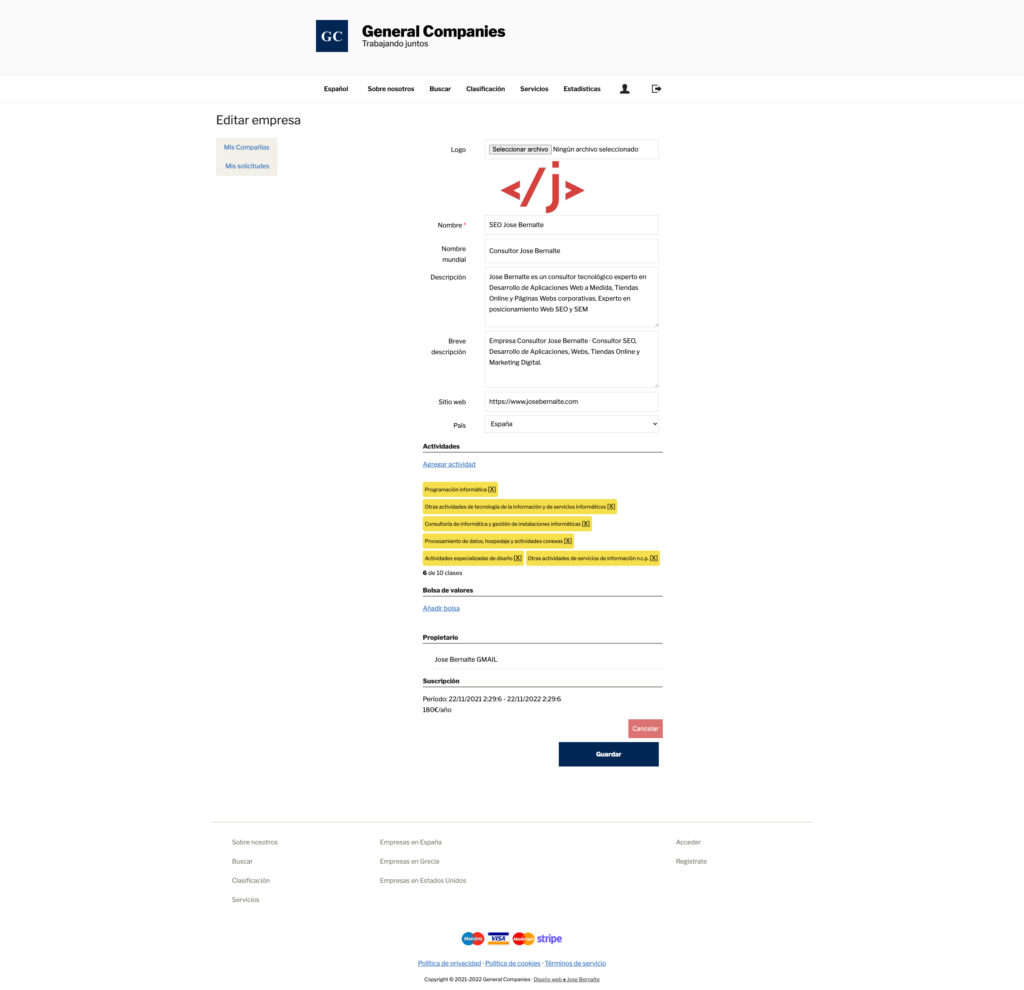 Backend de usuario para Edición de empresa